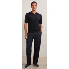 Reiss Merino Wool Open-Collar Polo Shirt in Navy Size L