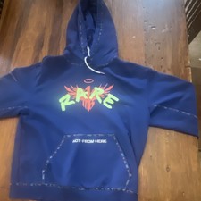 PUMA Men's Blue Pullover Hoodie Rare Not-From-Here Embroidered Logo Pockets