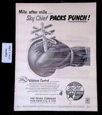 1952 TEXACO Sky Chief GASOLINE Mile After Mile PACKS PUNCH! Glove Print Ad 54453