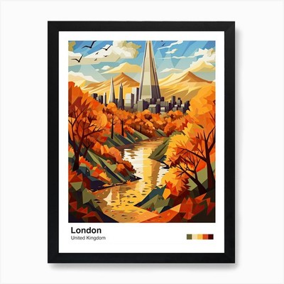 London View geometrische Vektor-Illu gerahmtes Wandbild Poster Leinwanddruck Bild