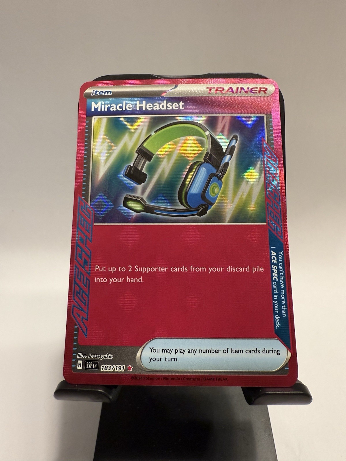 Miracle Headset 183/191 ACE SPEC Trainer Pokemon Surging Sparks SV8 Holo NM