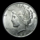 1924-S Peace Dollar Silver ---- Gem BU Condition Coin ---- #KK521