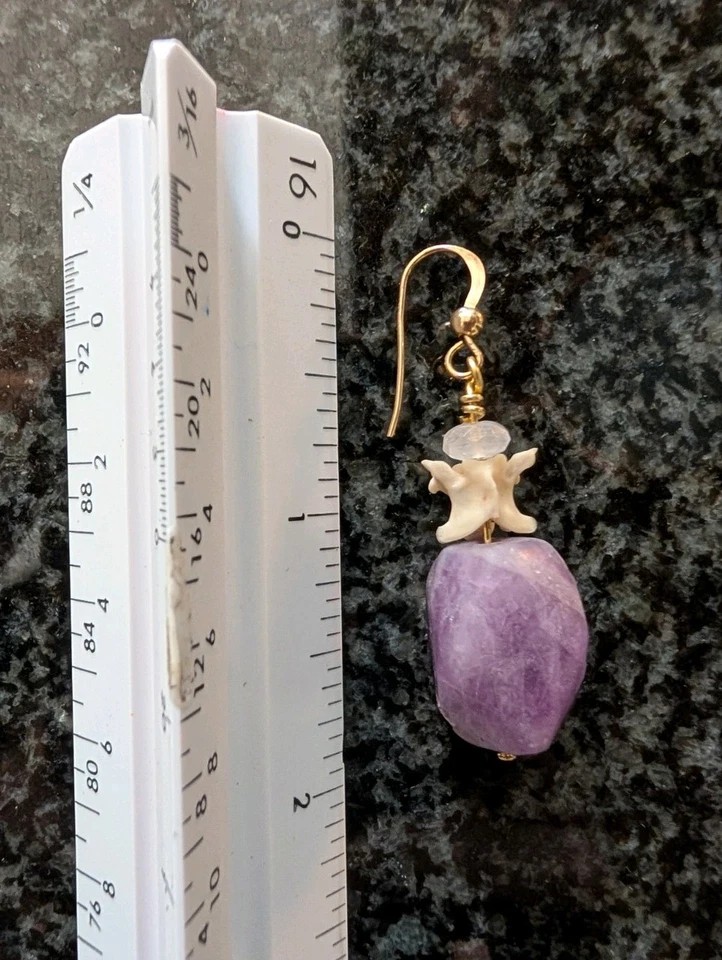 Висячие серьги с гремучей змеей и позвонками - подлинный аметист - позолоченные столбы - Изображение 3 из 4