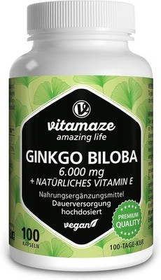 Ginkgo Biloba Kapseln hochdosiert 6000 mg vegan Gingko Extrakt 50:1,... 