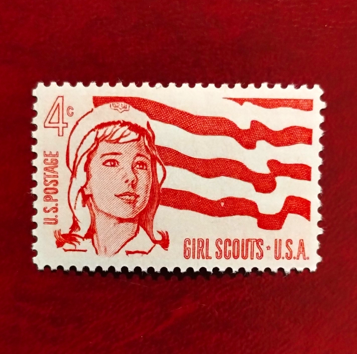 US 4c Girl Scouts U.S.A. Postage Stamp, Red/White, Ungraded Uncertified