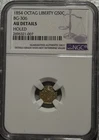 1854 BG-306 Octagonal Gold Liberty California 1/2 Dollar AU details holed Coin