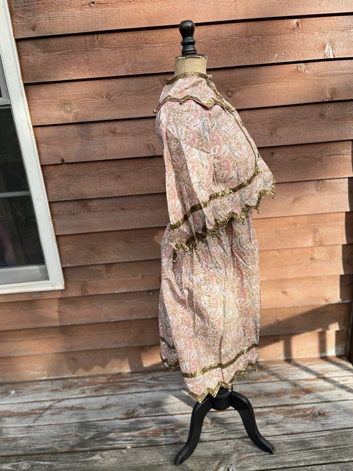 French Teen/ Girls Pink Paisley Harlequin Jester Costume Gold Trim Brass Bells - Image 2 of 4