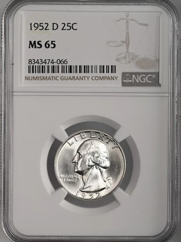 1952-D  25C WASHINGTON SILVER QUARTER "DENVER MINT" NGC MS65 #8343474-066