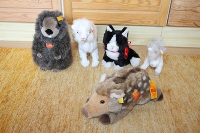 Steiff Konvolut 5 Tiere, Gebr. Grimm Einh., Lita Lama, Paddy Biber, Wutzi, Tapsy