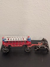 Cast Iron Horse Drawn Fire Truck w/Ladders Firemen Buggy Horses