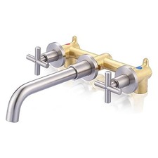Bathroom Faucet, 2 Handle Wall Mount Bathroom Brushed Nickel Dual Handle
