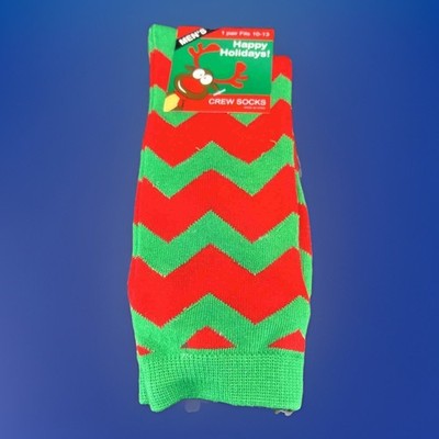 Chevron Christmas Crew Socks Men's Sz 10-13 Festive Fashion Novelty Holiday New