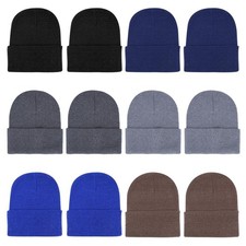 12-Pack Knitted Winter Beanie Hats for Men and Women, Warm and Cozy Cuffed Sk...