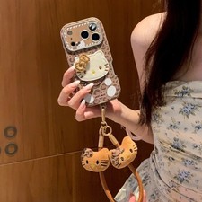 Cute Brown Leopard Scarf Cartoon Phone Case w/ Lanyard for iPhone 13-17 Pro Max
