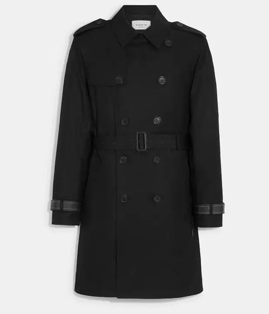 Trench Coats Black Cotton Outer Shell Coats, Jackets & Vests for
