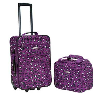 2 Piece Luggage Set Softside Expandable Spinner Upright Purple Leopard