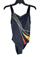 Black One Piece Swimsuit Women  s Size S Colorful Stripe Graphic Scoop Back