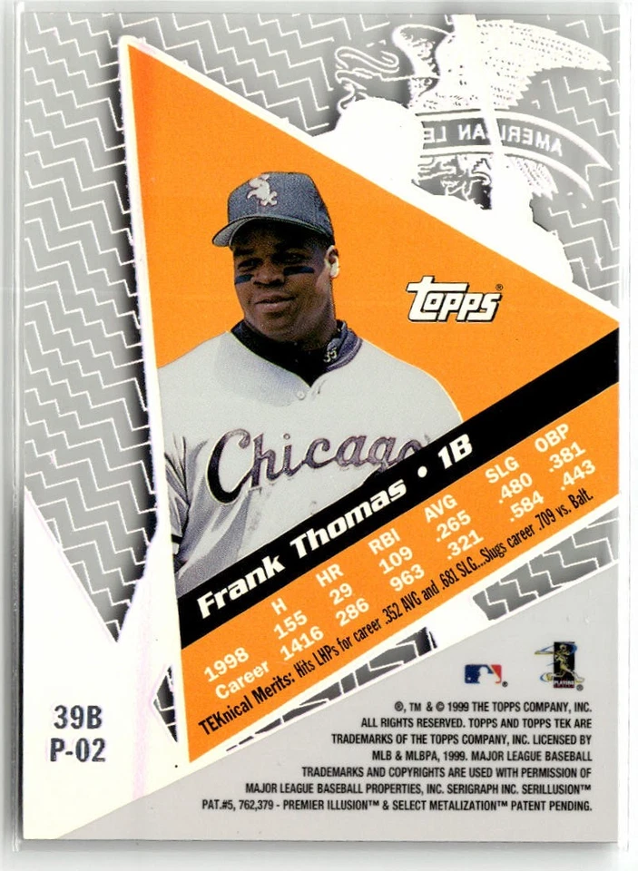 1999 Topps Tek #39B Frank Thomas Pattern 02 - Image 2 of 2