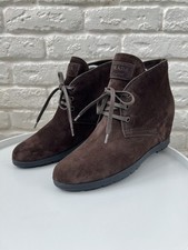 Prada Milano Brown Suede Logo Ankle Boots Shoes Women's Size 38 1/2