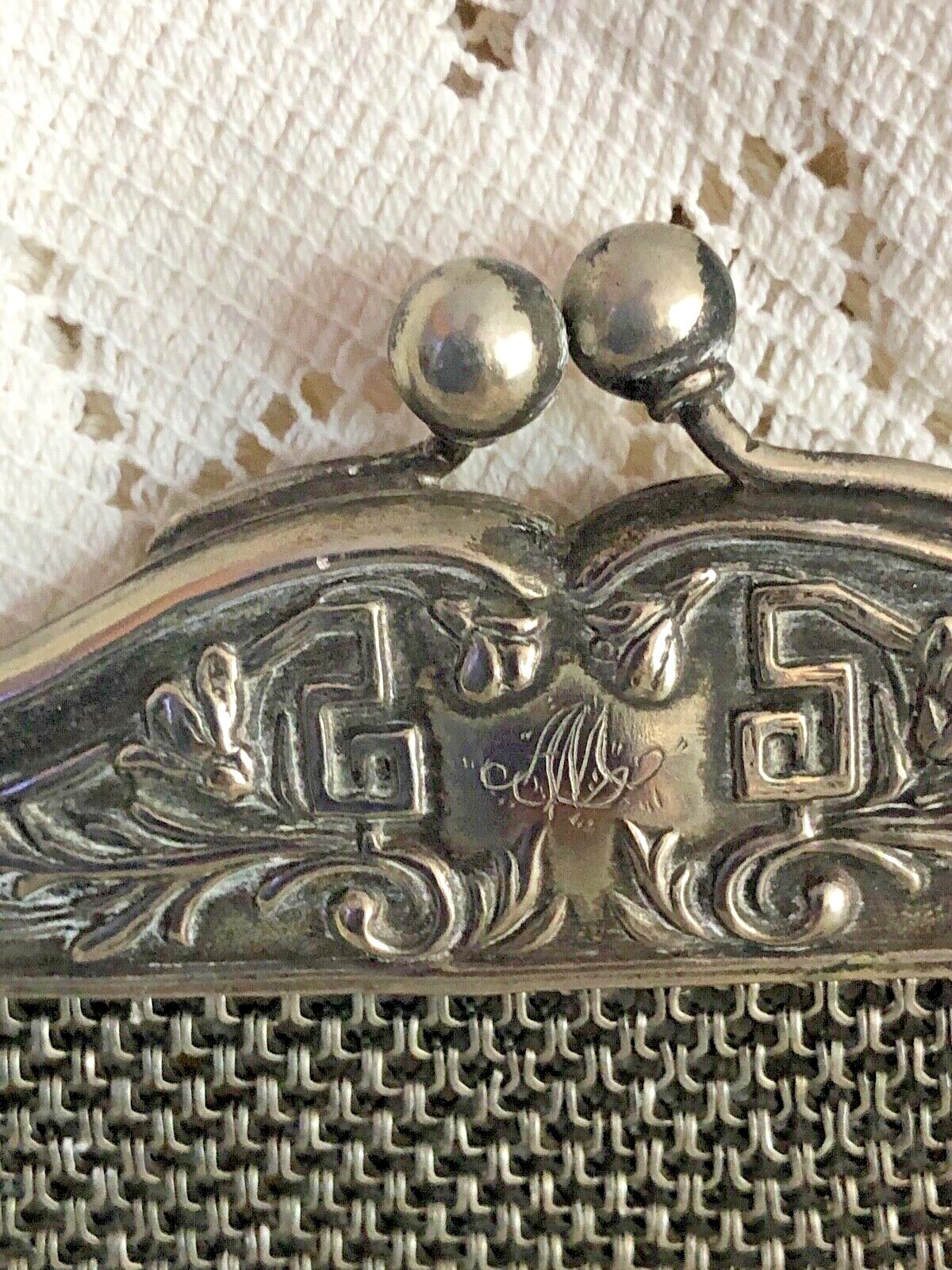 Antique Purse German Silver Mesh Initial AM 6.75"… - image 2