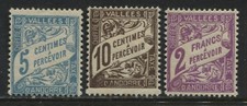 Andorra 1937-41 Postage Dues 5 & 10 centimes, and 2 francs mint o.g.