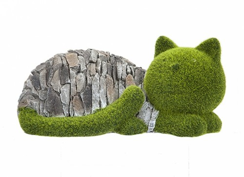 Large Flock and Stone Cat Scupture indoor outdoor Garden Ornament 33cm L Gifts - Picture 3 of 3