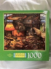 MB 1997 CHARLES WYSOCKI Reel Dreams 1000 Piece Jigsaw Puzzle Artwork Cat Fish