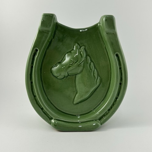 McCoy Wandtasche Pflanzgefäß Good Luck Hufeisen 4 Blatt Kleeblatt grün Vintage Pferd MCM