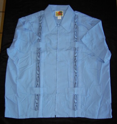 【本日値下げ中】buddix Guayabera Zip SS Shirt NEW Vintage Blue Genuine Guayabera Zip Shirt Haband Embroidered