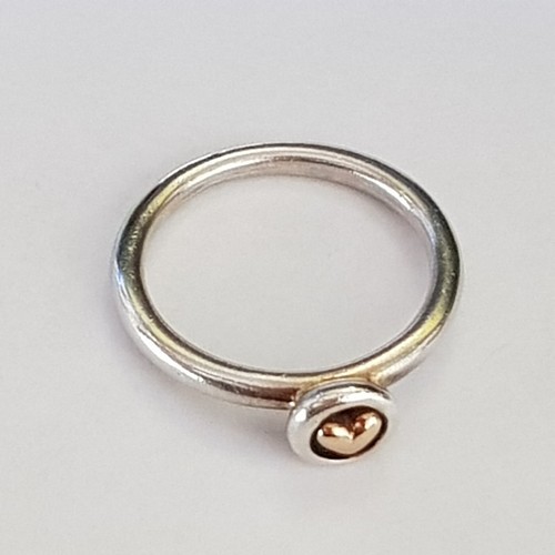 Genuine Pandora Bevelled Two Tone Heart Ring Silver & Gold 190128 size 54 - Picture 2 of 6