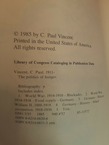 SELTEN Die Politik des Hungers von C. Paul Vincent PB 1986 Sehr guter Zustand - Bild 9 von 9