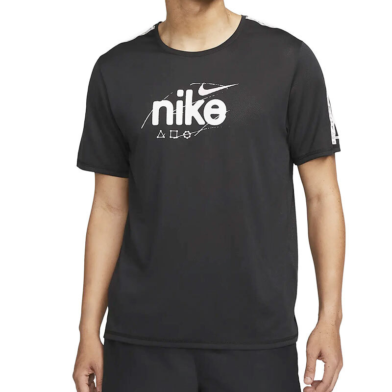 NIKE Mens T Shirts Dri Fit Miler Black Crew Neck Quick Dry