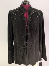 Gorgeous Vintage "Chi by Falchi" Black studded suede Jacket. Sz Lg NEW/tag.