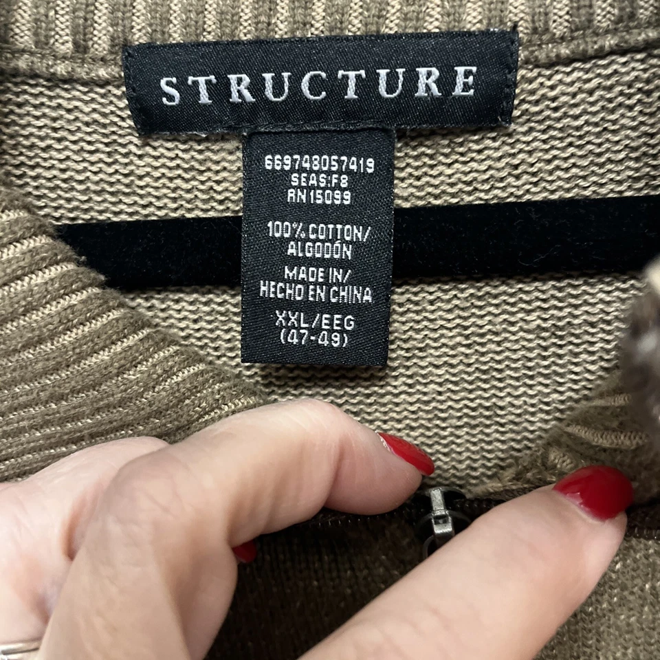 Structure 1/4 Zip Mock Neck Long Sleeve 100% Cotton Olive Sweater, XXL 47-48 - Image 2 of 4