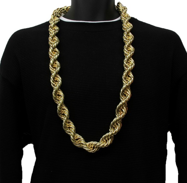 14k Gold Plated Necklace Rope Chain 36" Inch Length Big Fat Thick 25mm