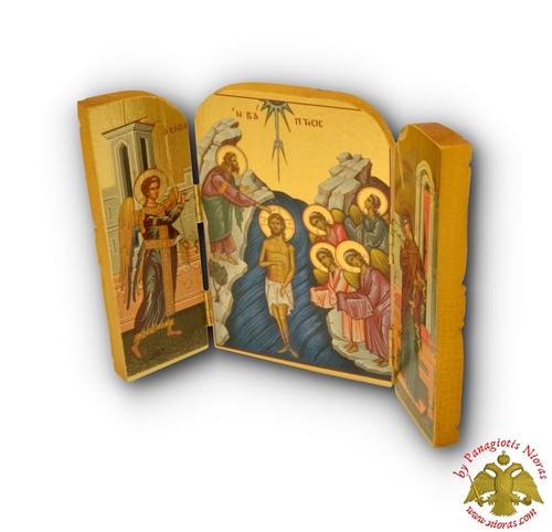 Orthodox Icon Triptych Epiphany Theophany Baptism Christ Ikone Gold Leaf Paper - Picture 2 of 4