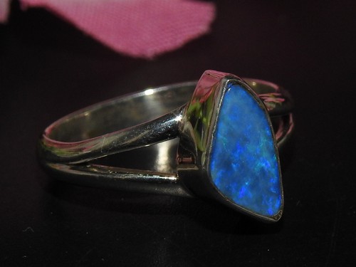 Australian Multi Fire Doublet Opal Handmade Sterling Silver Ring - Picture 3 of 8