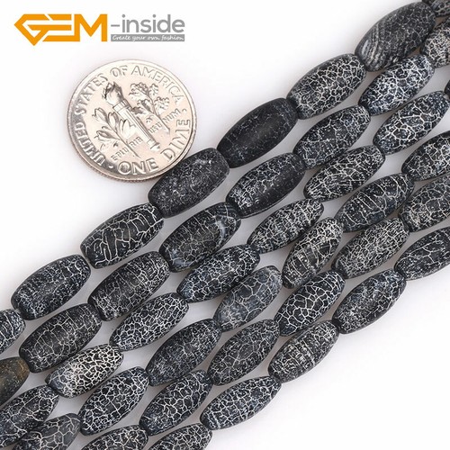 Cuentas de piedras preciosas esmeriladas mate natural de ágata negra de arroz para hacer joyas de 15" - Imagen 8 de 34