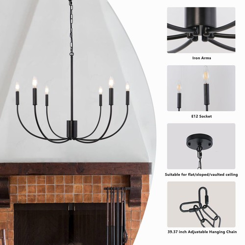 Black Farmhouse Chandelier 6 Light Dining Room Modern Rustic Pendant Fixture Bar - Picture 8 of 8
