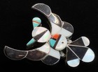Large ZUNI TURQUOISE CORAL STERLING THUNDERBIRD PIN/PENDANT FYC Native American — photo 4