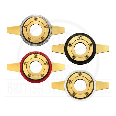 Gold 2 Bar Zenith Cut Locking Knock Off Spinner Caps w/ Colored Rings, Set of 4