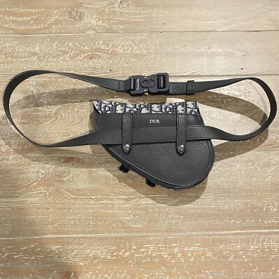 CHRISTIAN DIOR Saddle Belt Bag Oblique Blue Trotter Canvas