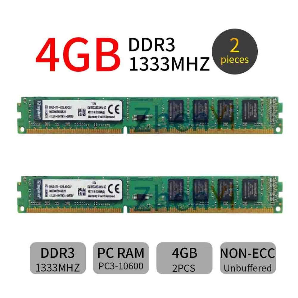 32GB 16GB 8GB 4GB PC3-10600 DDR3 KVR1333D3N9/4G Desktop RAM For Kingston Lot - Image 4 of 4