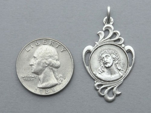 Französische, antike religiöse große Silbermedaille. Jesus Christus, Dornenkrone. - Bild 3 von 4