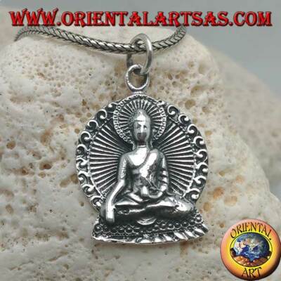 Ciondolo Buddha Shakyamuni In Argento 925 – Fatto A Mano Con Cordino Nero – Altezza 30mm – Confezione Regalo