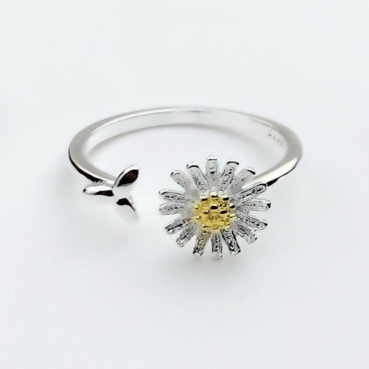 Genuine 925 Sterling Silver Daisy Flower Floral Dainty Thin Band Adjustable Ring