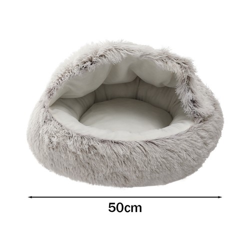 Pet Dog Cat Bed Round Plush Kitten House Warm Sleeping Nest Igloo Cave Beds Grey - Picture 28 of 33