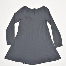 Express Women T Shirt Dress V Neck Long Sleeve Solid Cotton Blend Gray Size L