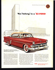 1953 Ford Two-tone Red-tan Crestline Vintage Print Ad 1953 Ford Two-tone Red-tan Crestline Vintage Print Ad