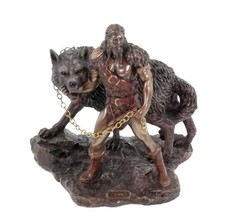 Veronese Figur Germanischer Gott Tyr fängt Fenriswolf bronziert Odin Wolf Asgard